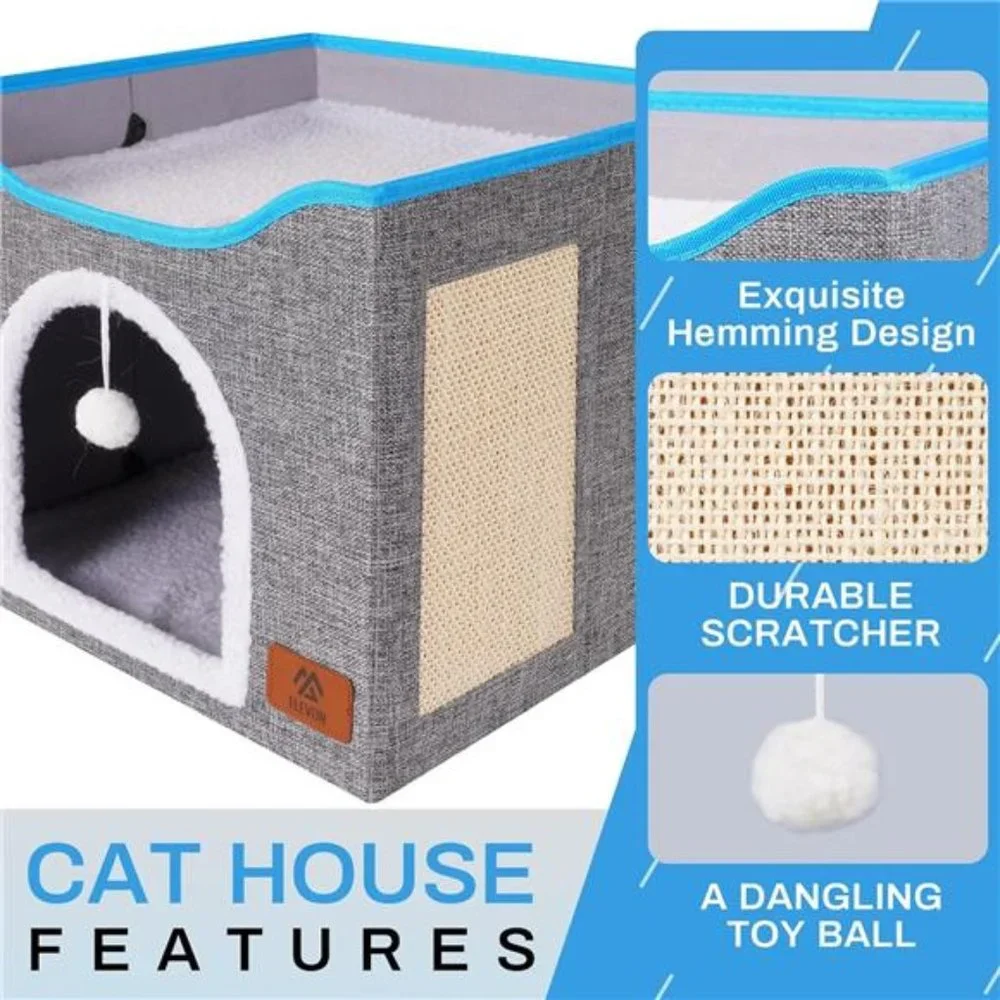 Elevon Cat Beds, Cat House Cat Cave Beds with Scratch Pad, Foldable (Grey)